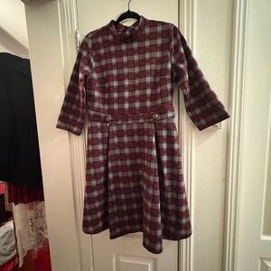 ModCloth Burgundy Plaid Fit & Flare Dress | Long Sleeve | Size L